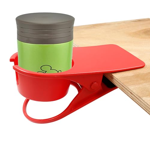 Jiozermi Drinking Cup Holder Clip, Desk Drink Holder with Clip for Water, Soda, Coffee Mug (Red) - color: Red
