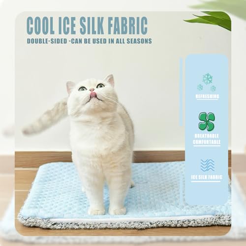 Two Uses'Cat Mat,Self Warming&Cooling Cat Mat.12 * 20in- Cooling Cat Pad,Small Animal with Free Ice Gel Bag,Two uses,Self Warming,Cats self Heating pad,Machine Washable - color: Light Blue+Gel ice pack, size: Small