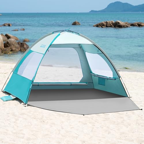 OutdoorMaster Beach Tent for 3/4/6/8 Person - Easy Setup Sun Shade Shelter, Portable Beach Shade Sun Canopy with UPF 50+ UV Protection, Removable Skylight Family Size - color: Olive Green, size: 3 Person