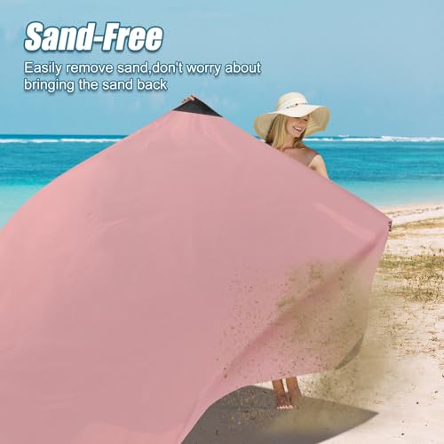 Odoland Pocket Blanket Picnic Blanket, 71" x 63" SandProof Waterproof Outdoor Beach Blanket with Portable Bag, Foldable Lightweight Sand Free Quick Drying Beach Mat for Hiking Camping Travel, Pink - color: Pink, size: 63" x 71"(2-4 People)