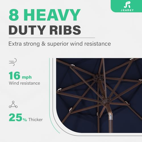 JEAREY 9FT 3 Tier Patio Umbrella Outdoor Market Umbrella Table Umbrellas with 8 Ribs 1.5 Pole Push Button Tilt and Crank UV Protection for Garden,Navy - color: Navy