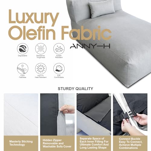 Dineli Modern ANNY-H Lounge Chair Outdoor Bed Lounger Outdoor Couch Sofa Comfy Patio Furniture Dense Foam Pool Loungers Lazy Sofa for Outside, Water-Resistant Sunbed (Light Gray, 70'' Length) - color: Light Gray, 70'' Length
