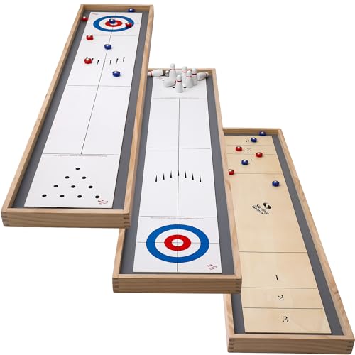 Sterling Games Tabletop Bowling Combo Set, Wooden Arcade Board with Marbles and Pins, Indoor Table Top Game for Kids and Family - style: Bowling/Shuffleboard