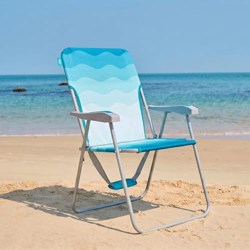 #WEJOY Folding Beach Chair for Adults, Lightweight Beach Chair with Shoulder Straps, High Back Camping Chairs with Hard Armrest, Supports 300lbs for Outdoor Lawn Concert - color: #C 1 Pack Cyan White, style: Classic