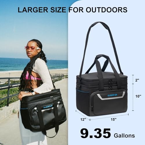 EVERFUN Small Compact Cooler Bag 24/48 Can Insulated Lunch Box Double Deck Soft Leak-Proof Waterproof Collapsible Ice Chest for Men Women Work Travel Car Trip Picnic Beach - color: Black, size: Large