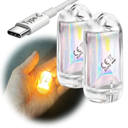 USB Mini LED Lantern, 2 Pack Waterproof EDC Keychain LED Flashlight for Camping, Type-C Rechargeable Battery Small Stick Lamp Puck Dog Collar Torch Light (Warm White+Red) - color: Warm White+Red