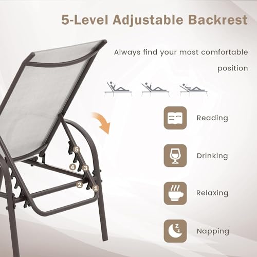 Giantex Patio Lounge Chair, Outdoor Chaise Lounge with 5 Adjustable Backrest, Sturdy Steel Frame, Sunbathing Recliner, Beach Chair, Tanning Chair for Outside, Yard, Balcony, Pool Chairs, Grey - color: Grey