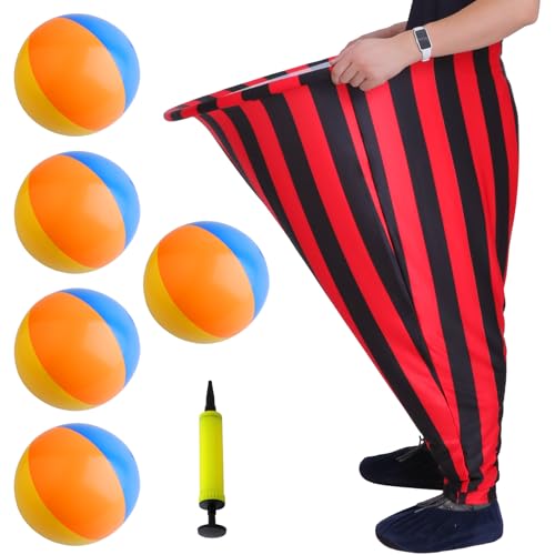Granny Pants Yard Game Set for Adults, Oversized Granny Pants with 5 Bouncy Balls and 1 Pump, Fun Tossing Games Props for Outdoor Parties, Group Gatherings and Family(Black and Red Stripes) - color: Black and Red, size: Large