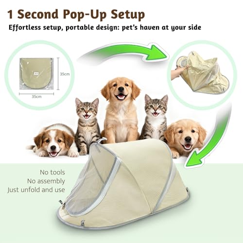 Mini Pop Up Pet Tent for Small Cats & Dogs Only, Instant No Assembly Sun Shade Pet Shelter for Beach, Camping & Outdoor, Foldable Portable Pet Bed Tent, 27'' x 14'' x 12''
