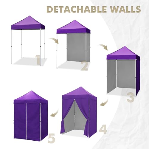 EAGLE PEAK 5x5 Instant Canopy with 4-Side Wall Panels, Small Pop up Portable Canopy Tent with Carry Bag, Light Weight Sun Shelter for Sports, Camping and Beach, Purple - color: Purple