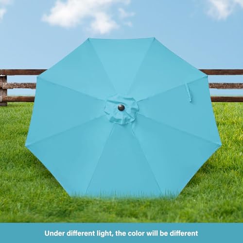HealSmart 9' Outdoor Patio Umbrella, Market Table Umbrella with 8 Sturdy Ribs, Push Button Tilt and Crank for Garden, Yard, Pool, Turquoise - color: Turquoise, New, size: 9FT