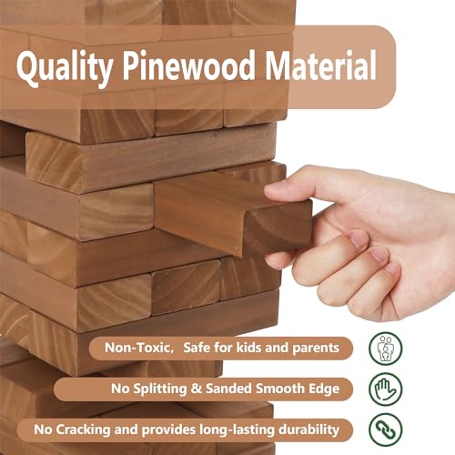 Juegoal 54 Piece Giant Tumble Tower Brown for Adult Kids Family, Wooden Block Stacking Game with Gameboard & Canvas Bag, Outdoor Games for Backyard Lawn Party Playing, 6.9 x 6.9 x 24 Inches,X-Large - color: Brown, size: X-Large