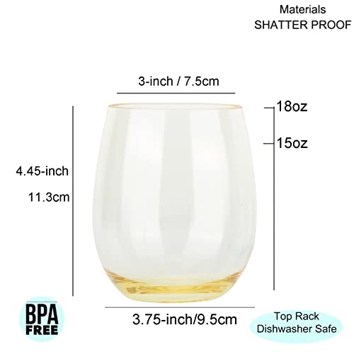 KOXIN-KARLU Classic 18-ounce Acrylic Stemless Wine Glasses, Unbreakable Mixed Drinkware Plastic Tumbler, set of 6 Mutlicolor - color: Multicolor