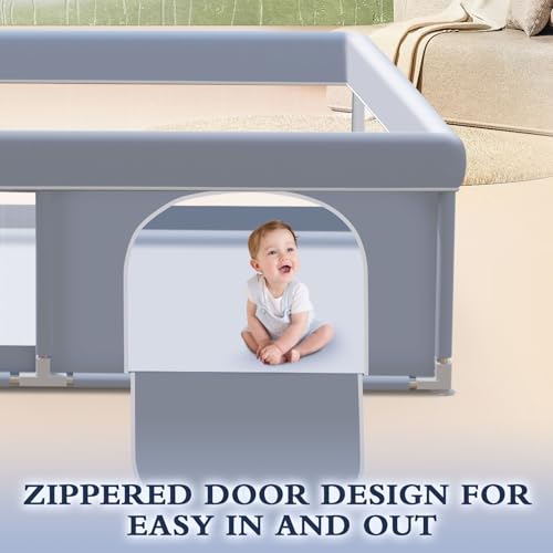 XVISHX 65 x 50 Inch Baby Playpen, Playpen for Babies and Toddlers, Baby Play Pen Playard for Indoor & Outdoor Active Center Game Fence, with Skin-Friendly Fabric and Soft Breathable Mesh, Grey - size: 65 × 50 Inch