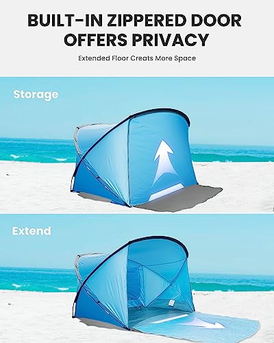 OutdoorMaster Beach Tent Sun Shelter for 3-4 Person, Pop Up Beach Tent Easy Setup with Sandbags, Portable Sun Shade Canopy with Carrying Bag for Beach & Outdoor, UPF50+ UV Protection, Family Size - color: Blue, size: Compact Travel Size