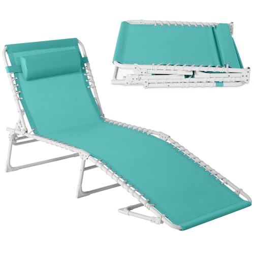 Best Choice Products Patio Chaise Lounge Chair, Portable Outdoor Folding Recliner for Lawn, w/ 8 Positions, Handles, 300lb Capacity - Light Blue/White - color: Light Blue/White