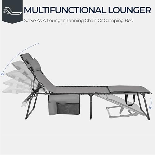 Yaheetech 22.4" Tanning Chair with Face Hole, Adjustable 5-Position Folding Chaise Lounge Chairs, Outdoor Lounge Chairs for Lawn, Beach, Sunbathing, Gray - color: Grey, size: 22.4"