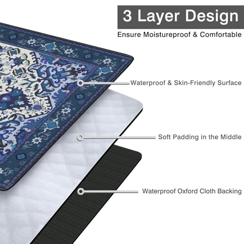 Supfitness Extra Large Picnic Blankets Waterproof Foldable (60"x 80") Beach Blanket Waterproof Sandproof,3-Layer Thicking Mat Outdoor Packable Camping Blanket - color: Boho-dark Blue, size: 60x80in
