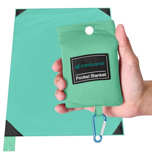 Odoland Beach Blanket Picnic Blanket, 43" x 63" SandProof Waterproof Outdoor Pocket Blanket with Portable Bag, Foldable Lightweight Sand Free Quick Drying Mat for Hiking Camping Travel, Light Green - color: Light Green, size: 43.3" x 63"(1-2 People)