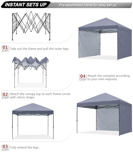 ABCCANOPY Easy Pop up Canopy Tent with 2 Sidewalls for Outdoor Sun Blocking or Rain Protection,8X8, Gray - color: Gray, size: 8x8