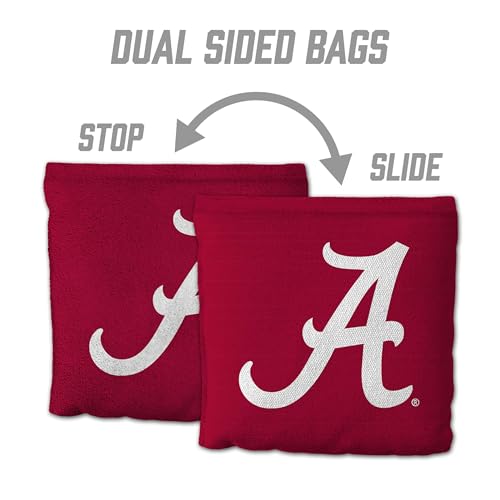 YouTheFan Officially-Licensed NCAA Set of 8 Cornhole Bags - All Weather Dual Sided Slide & Stop - Regulation Size with Carry case - color: Alabama Crimson Tide