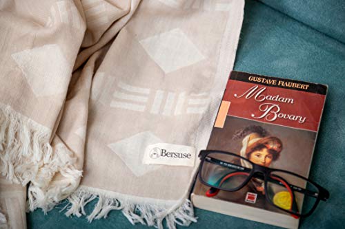Bersuse 100% Cotton Belize XL Throw Blanket Turkish Towel Beach Blanket - Beach Camping Essentials - 75x90 Inches, Beige - color: Beige