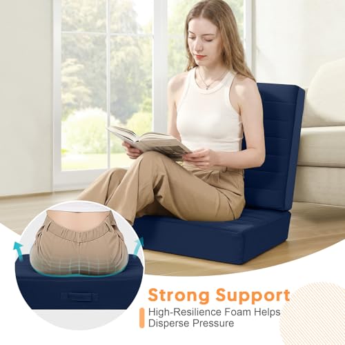 MeMoreCool Square Floor Pillow for Adults and Kids, Large Meditation Cushion with Thick Foam and Washable Tufted Cover, 24-Inch Navy Seat for Yoga and Sitting - color: Navy Blue, size: 24 Inch