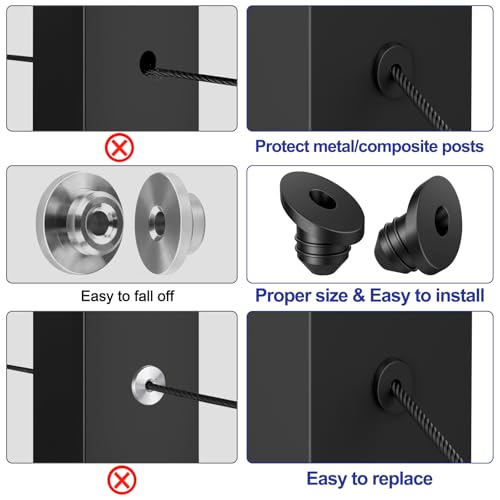 BLIKA 100 Pack 30 Degree Cable Railing Rubber Grommets for 1/8" 5/32" 3/16" Cables for Metal Cable Railing Posts, 30 Degree Angle Beveled Protector Sleeves, 1/8" Cable Railing Grommet, BL10-A - size: 30 Degree