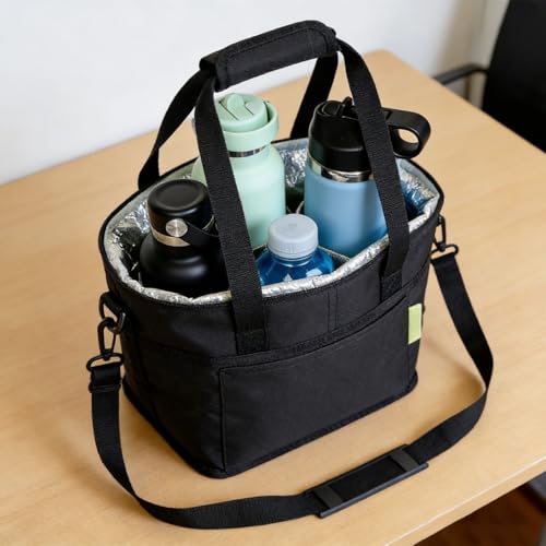 Family Size 4 Compartment Drink Carrier Bag, Cup Carrier Caddy for Hot & Cold Drinks, Portable Cup Holder for Car Travel, Beach, Picnic, Camping & Commute (Black) - color: Black