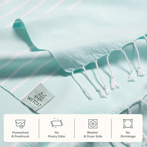 WETCAT Turkish Beach Towel Oversized (38"x71") 100% Turkish Cotton, Made in Turkey - Sand Free, Extra Large, Ultra Soft, Quick Drying, Compact & Lightweight for Travel - Aquamarine - color: Aquamarine, size: Beach Towel (38" x 71")
