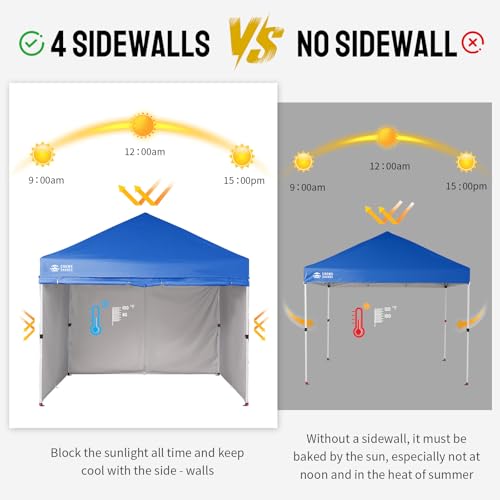 CROWN SHADES 10X10 Commercial Instant Canopy Pop Up Tent with Center Lock, 300D Fabric, 4 Sidewalls, Sto'N Go Bag, Blue - color: Blue, size: 10x10 Classic