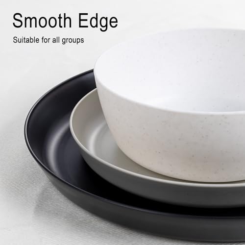 EI 12pcs Wheat Straw Plates,Wheat Straw Dinnerware Set,Plate and Bowls Sets,Plastic Plates Reusable-White,Black,Grey,Dark Grey,Dinner Plate Set of 4 Kitchen,Picnic - color: Black,White,Grey and Dark Grey Wheat Straw Plates and Bowls