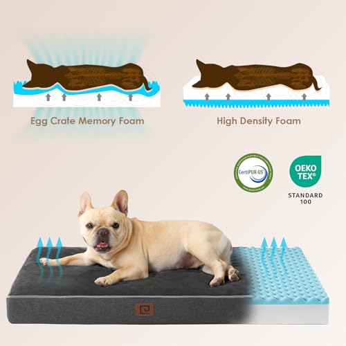 EHEYCIGA Orthopedic Dog Bed Waterproof 36"x27", Memory Foam Pet Bed for Larged Size Dogs, Washable Pet Mat with Removable Cover, Dark Grey - color: Dark Grey, size: 36.0"L x 27.0"W x 3.0"Th
