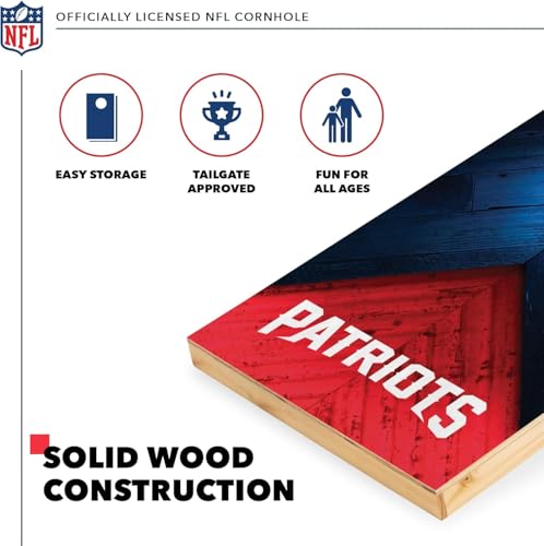 Wild Sports NFL New England Patriots 2' x 4' Regulation Size Solid Wood Cornhole Set with Direct Print HD Team Graphics