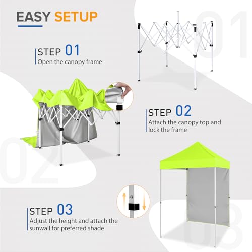 EAGLE PEAK Pop up Canopy 5x5, Outdoor Portable Canopy Tent with One Removable Sunwall, Carry Bag Included, Neon Green - color: Fluorescent Green
