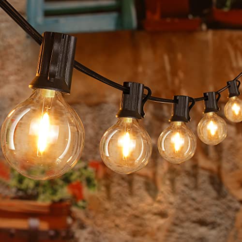 Ollny 150FT Outdoor String Lights, Waterproof Connectable Shatterproof Outside Light with 75 Edison + 4 Spare LED Bulbs Plug in, Patio Lights for Indoor Balcony Porch Camping Deck - color: Black Wire, size: 150FT-Warm White
