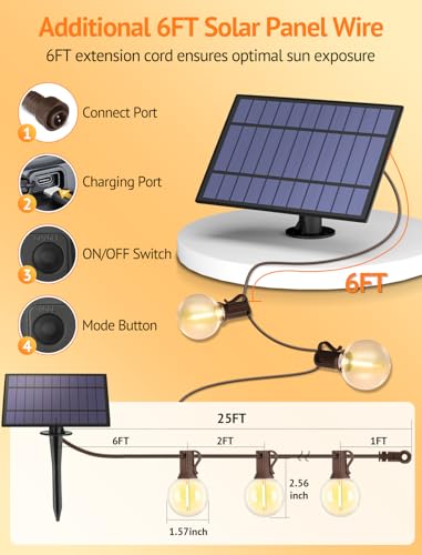 Larkvue 25FT Solar String Lights Outdoor with Remote, Waterproof Dimmable 3 Modes Patio Lights with 10+1 LED Shatterproof G40 Bulbs for Wedding-Brown - color: Brown