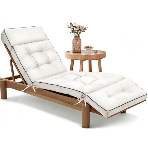 MAGIC ELEPHANT Chaise Lounge Cushion Outdoor, Memory Foam Patio Lounge Chair Cushion with Ties for Indoor Outdoor Furniture, Water-Repellent Replacement Long Chair Cushion (Antique White) - color: Antique White