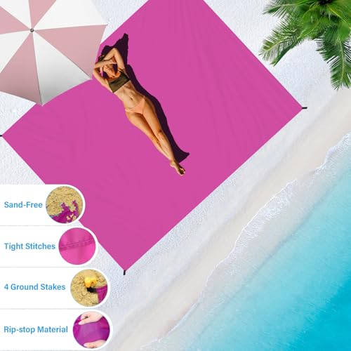 Beach Blanket Waterproof Sandproof Oversized Lightweight 78''×110'' 1-7 Adults Blanket Beach Large Picnic Mat for Travel Camping Hiking Picnic - color: Raspberry, size: 78''x110''