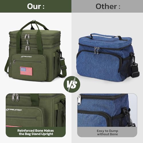 Maelstrom Lunch Box, 23L Insulated Lunch Bag, Expandable Double Deck Cooler Bag, Lightweight Leakproof Tote Bag With Side Tissue Pocket, Suit For Men and Women (G.Army Green with DIY Hook-and-Loop) - color: G.Army Green with DIY Hook-and-Loop