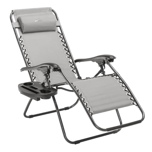 Heavy Duty Zero Gravity Chair with Adjustable Reclining, Large Side Table, Gray 600D Polyester, Powder-Coated Steel Frame, 300 lbs Capacity