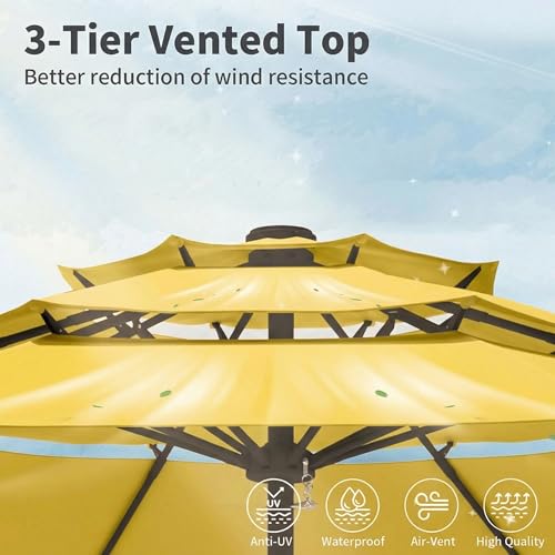 10FT Patio Umbrella 3 Tiers Outdoor Market Umbrella w/Push Button Tilt, Crank, UV and Waterproof Table Umbrella for Garden, Pool, Backyard, Deck, Lawn, Sunshine Yellow - color: Sunshine Yellow