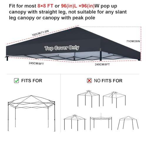 Joramoy 8×8 Canopy Replacement Top Only, Waterproof Pop Up Canopy Tent Cover with Windproof Ropes for Straight Leg Frame, Canopy Top Sunshade Sliver Coated for Outdoor Garden Patio Camping(Black) - color: Black, size: 8x8 Cover Only