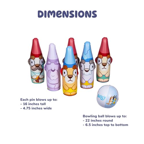 Little Kids BLUEY Inflatable Bowling Set | Indoor Outdoor Kids Bowling Set | 6 Pins and Ball | Christmas Birthday Party Games, Kids Education Motor Skills Toys