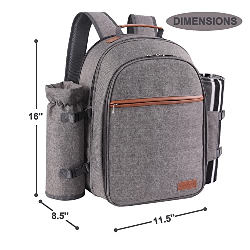 Apollo Walker Picnic Backpack Set for 2 Person with Cooler Compartment, Detachable Bottle/Wine Holder, Fleece Blanket, Plates and Cutlery Set - color: Lightgrey, size: 2 Person