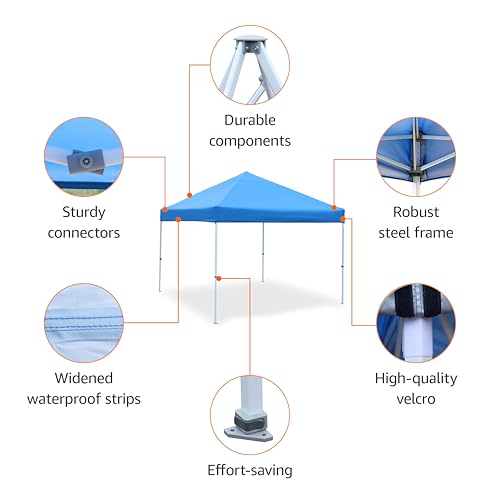 Amazon Basics Outdoor Pop Up 10 x 10 Canopy Tent for Events, Portable with Easy Setup, Sun Shelter for Outdoor Activities, Includes Wheeled Carry Bag, 8 Pegs, 4 Ropes, 4 Weighted Bags, Blue - color: Blue, style: Pop Up