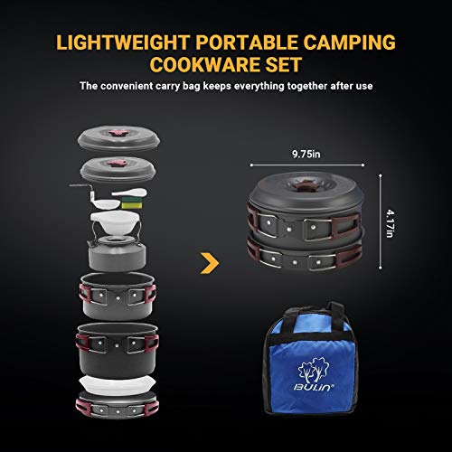 Bulin 24/13/11/8PCS Camping Cookware pots and Pans Backpacking Cooking Set Lightweight Cookware Mess kit Outdoor Cook Gear for Family Hiking Picnic - color: BLACK-13PCS