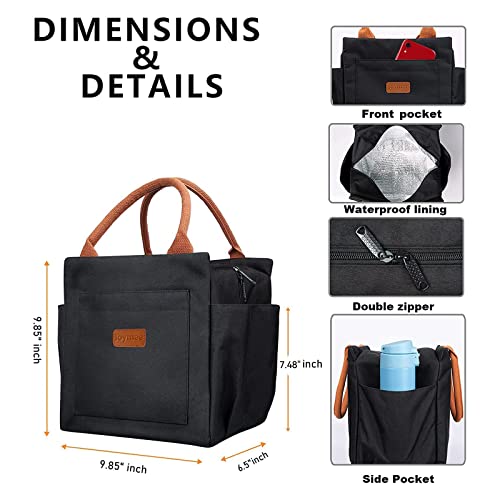 Joymee Lunch Bag Women Insulated Lunch Box Reusable Leakproof Large Spacious Cooler Tote for Women Men Adult with Bottle Holder and Side Pockets for Work Office Travel Picnic - Black - color: 04 Black