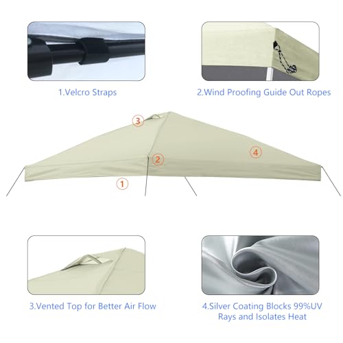 10x10 Canopy Replacement Top Cover with Air Vent, 210D Silver Coated Waterproof Polyester, Pop Up Tent Cover for Straight Leg Canopy Frame, Canopy Top Only - color: Beige