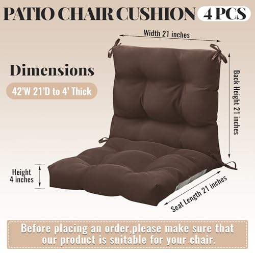 Marsui 4 Pcs Outdoor Indoor High Back Chair Cushions Patio Furniture Tufted Pillow with Ties Water-Resistant Replacement Outdoor Rocking Chair Cushions, 42 x 21 Inches (Brown,Solid Color) - color: Brown, size: Solid Color